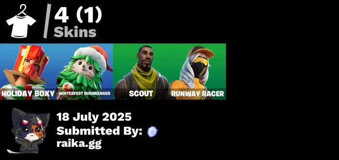 [PC/PSN/XBOX] 4 skins | Winterfest Bushranger | Holiday Boxy | Runway Racer | Scout | Spectra Protector | Apocalypse Shroud | Piñata Brian