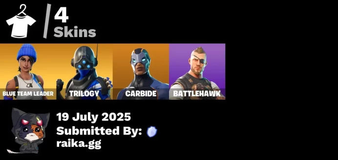 [PC/PSN/XBOX] 4 skins | Blue Team Leader | Trilogy | Carbide | Battlehawk | Reliant Blue | Octane RL | Mercurial | Mr. Daruma