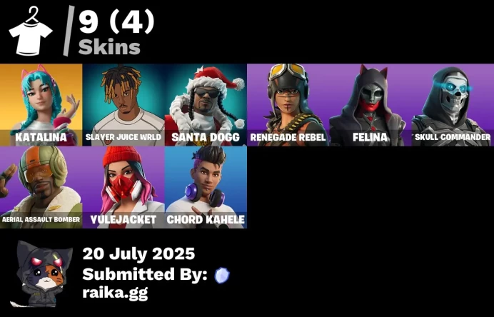 [PC/PSN/XBOX] 9 skins | Katalina | Slayer Juice WRLD | Santa Dogg | Renegade Rebel | Felina | Skull Commander | Aerial Assault Bomber