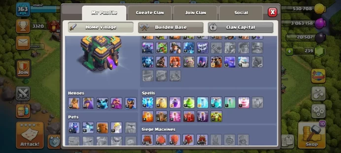 Th 14 / LeveL 163 / Gems 239 / Heroes (42 49 41 19 8) / CN 1000 / code 463