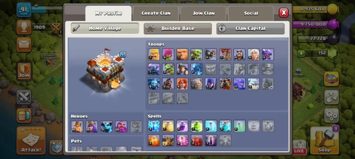Th 11 / LeveL 91 / Gems 152 / Heroes (45 50 21 20) / CN 500 / code 466