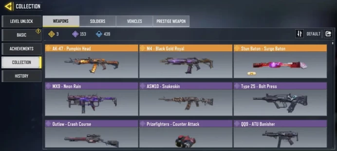 Level 351 / 3 legend guns / 153 epic guns / 46 characters / Changable email / single save / cod 34