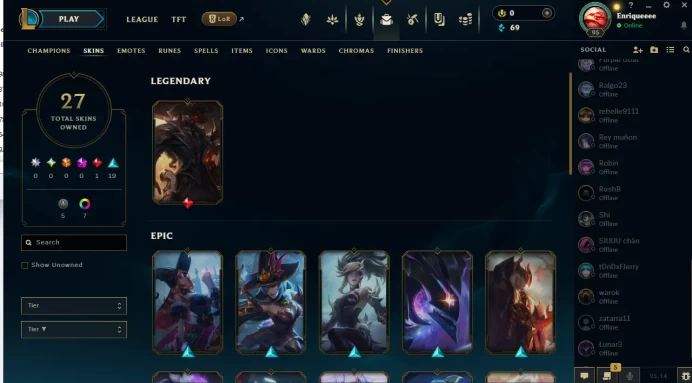 Full access EUW personal acc/ highnoon lucian+ skt t1 vayne and many more skins/ +good mmr