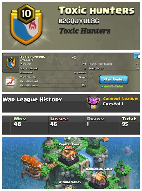 Toxic Hunters !! LEVEL 10.9 !! WIN 48 LOSS 46 !! CRYSTAL LEAUGE 1 !! CAPITAL PEAK 7 !! PERFECT NAME !! AFFORDABLE !! FAST DELIVERY