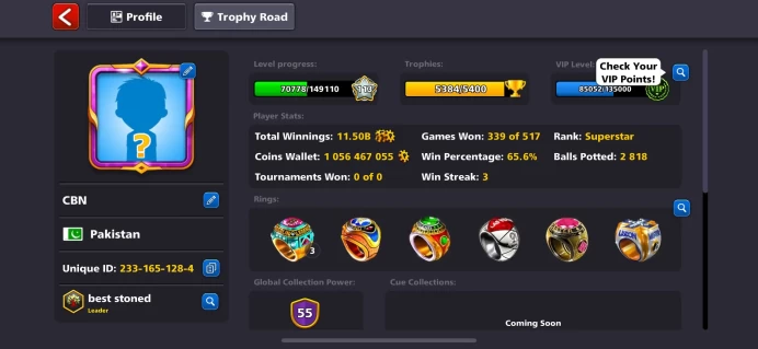8BP | 1B Coins  Emerald VIP  17/20 Legendary Cues  4 Maxed Cues  Instant Delivery +  Full Access ! MKG1118