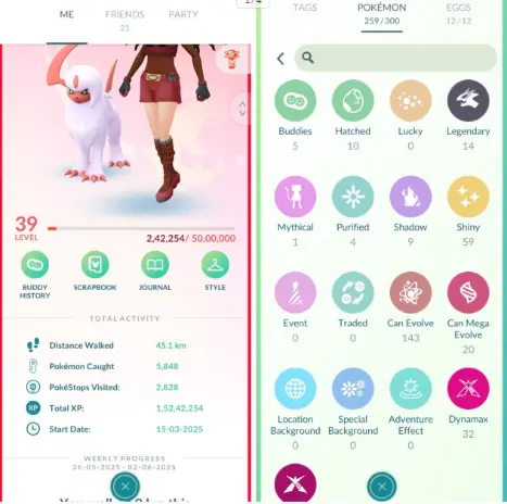 LEVEL 39 TEAM VALOR 259/300 Pokemon 59 Shiny 14 Legendary 975980 Stardust 491/500 Items Instant Delivery
