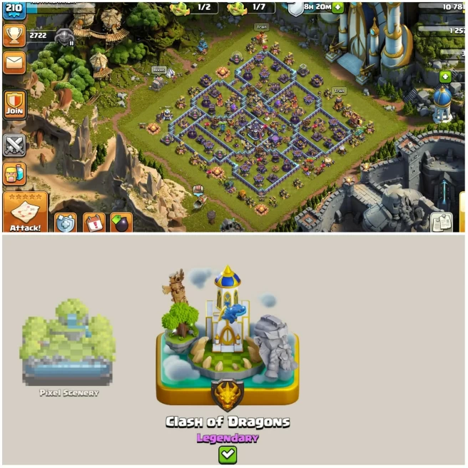 [Clash Of Dragon Scenary]__Th15 Best Account||Heros:90-90-52-65-40||1250 Gems||6th Builders||3 Epic||Exp:210