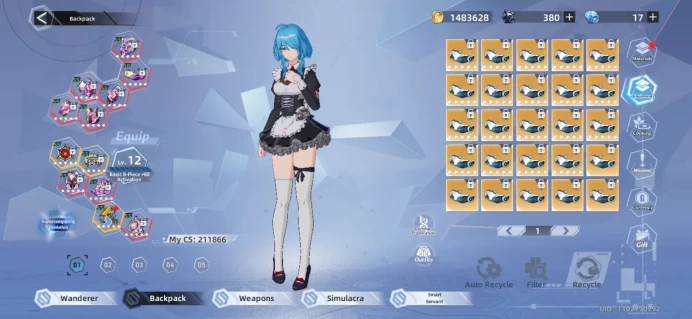 TOF101 Lv100 - SV Eden - CS 211K - Apex CS 230K - HP 1M6 - 24 Weapon 6* - 9 Haute Couture - 35 Outfits - Matrice and Servant well build - 9 ser
