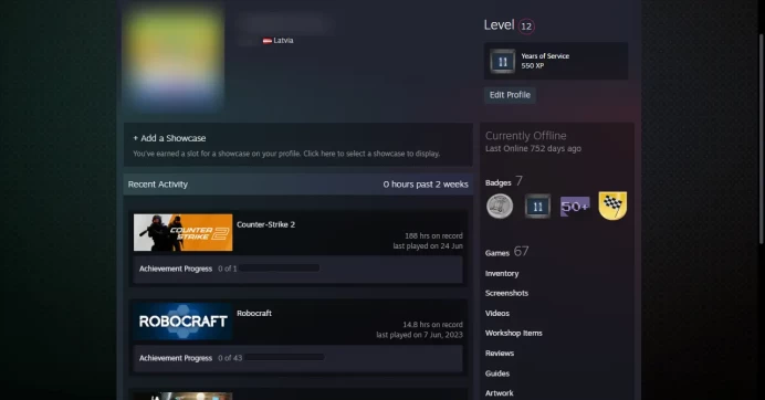 12 Level Steam_  < 65 other games >_ <<FACEIT>>_ Last Online 2 years ago _NO VAC_5Y, Loyalty, Global _188 hrs_