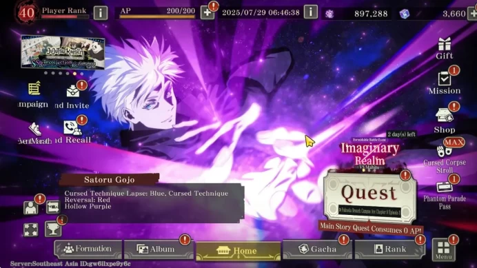 SEA|Rank 40+3,6k Cube|Gojo Team 1 65K CP| 17 SSR Hero[3 Gojo,2 Yuji,Etc]+60 SSR Memo |Log bili bili| Check SS (JJK803)