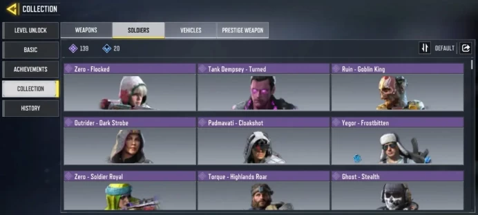 Level 400 / 1 mythic gun / 5 legend guns / 284 epic guns / 139 characters / Changable email / single save / cod 26