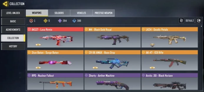 Level 400 / 1 mythic gun / 5 legend guns / 284 epic guns / 139 characters / Changable email / single save / cod 26