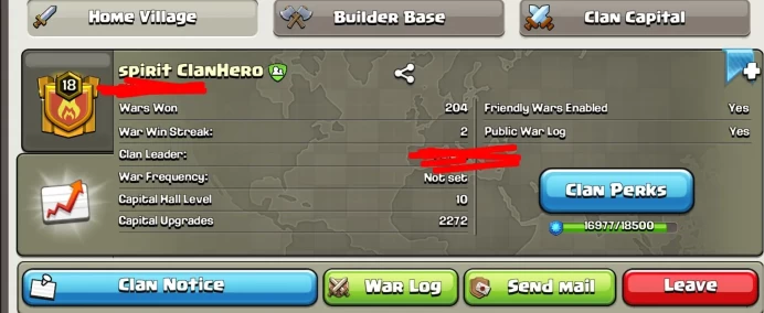 # CAPITAL HALL 10 # | Clan Level 18.9 | Name: spirit ClanHero | Good Name | Wins 204 ,Losses 157 | Gold 2