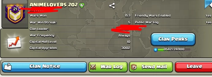 # CAPITAL HALL 10 (3002 Upgardes) # | Clan Level 21 | Name: ANIMELOVERS 202 | Awesome Name | Wins 153 ,Losses 74 | Crystal 3