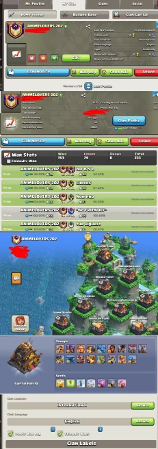 # CAPITAL HALL 10 (3002 Upgardes) # | Clan Level 21 | Name: ANIMELOVERS 202 | Awesome Name | Wins 153 ,Losses 74 | Crystal 3