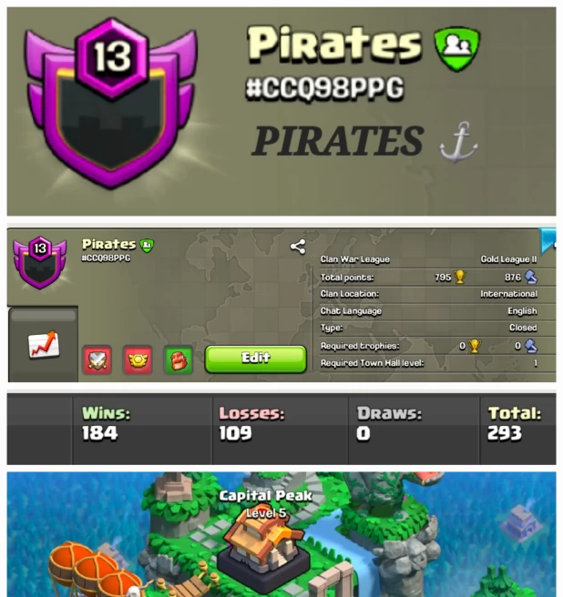 Pirates !! LEVEL 13  !! WIN 184 LOSS 109 !! CAPITAL PEAK5 !! GOLD 2 !! PERFECT NAME !! AFFORDABLE !! FAST DELIVERY