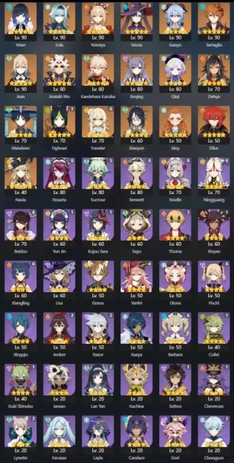 Europe AR57 | 18 legendary characters | 3 weapons | Navia + Wanderer | Yelan + Kazuha | Yoimiya + Ganyu and more