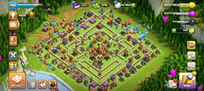 TH 16 / LeveL 190 / Wall Max / Gems 437 / Heroes (51 55 45 40 23) / CN 1500 / Skin Hero / Hero skin / cod 47