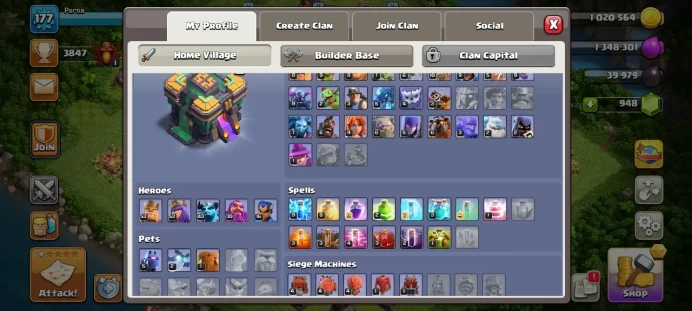 TH 14 / LeveL 177 / Gems 948 / Heroes (53 53 43 30 16) / CN 1000 / Skin Hero / Hero skin / cod 49