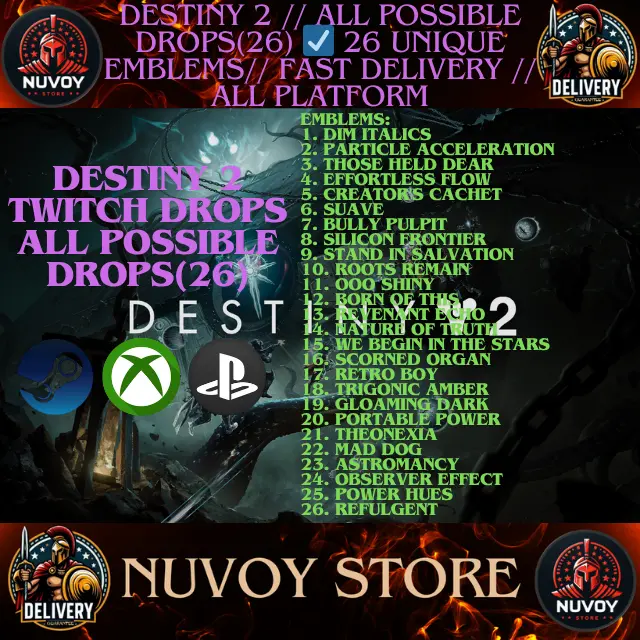 DESTINY 2 Twitch Drops ALL POSSIBLE DROPS(26) 26 UNIQUE EMBLEMS // ALL PLATFORM // Fast Delivery
