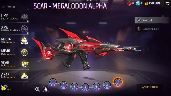 Indonesia|Bundle 140 - Vault 280|5 Evo Gun (Lv5 AK47 Draco, Lv7 Scar Megalodon, Lv5 M1014 Draco, M1187 OPM)|Log Google(FF1038)