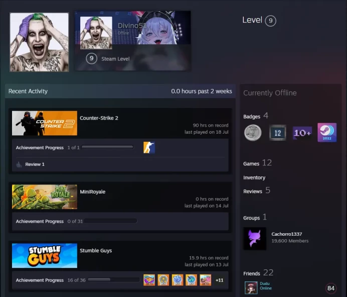 12Game-CS2 Prime 90 hours+3Medals(Loyalty Badge/5 Year Veteran Coin/Global Offensive Badge)