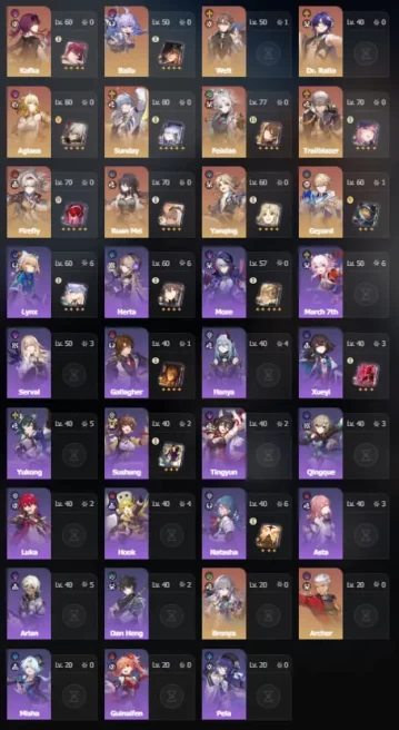 Europe TL62 | 14 legendary characters | 3 cones | Aglaea + Kafka | Sunday + Feixiao | Firefly + Ruan Mei and more