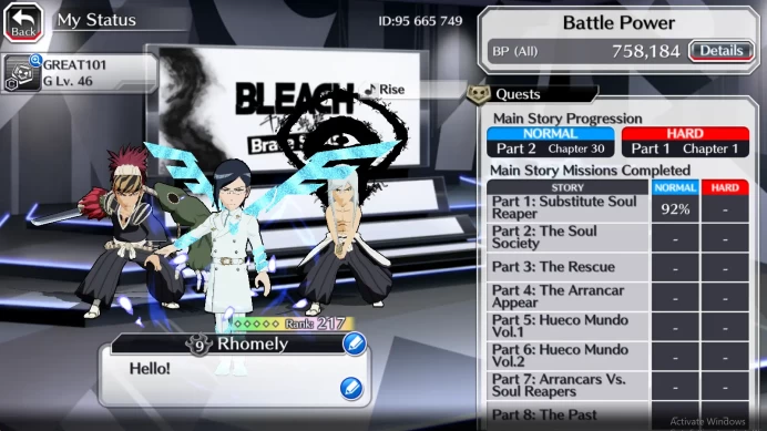 [GLOBAL] 10k Orbs + 9 5/5 Char(TYBW25 Uryu,Renji,Jushiro, TYBW Oh-Etsu,Ichigo,Byakuya,ETC) | Fresh Story | Check SS (BBS1544)