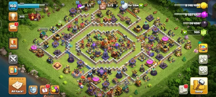 Town hall 16 level 160, 1440 medals cwl, 6 equipment epic(electro boots max), free change name,C3690