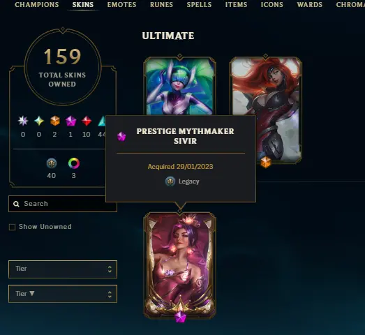 NA/160 SKIN/PRESTIGE MYTHMAKER SIVIR/JUDGEMENT KAYLE/2012 HARROWING ICONS/FULL ACCESS/