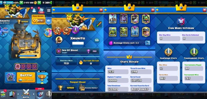 KT15 | LvL66 |(61Cards LvL15 || 57Cards LvL14) | 139Emotes | 10Tower Skins| 120Cards | Q528