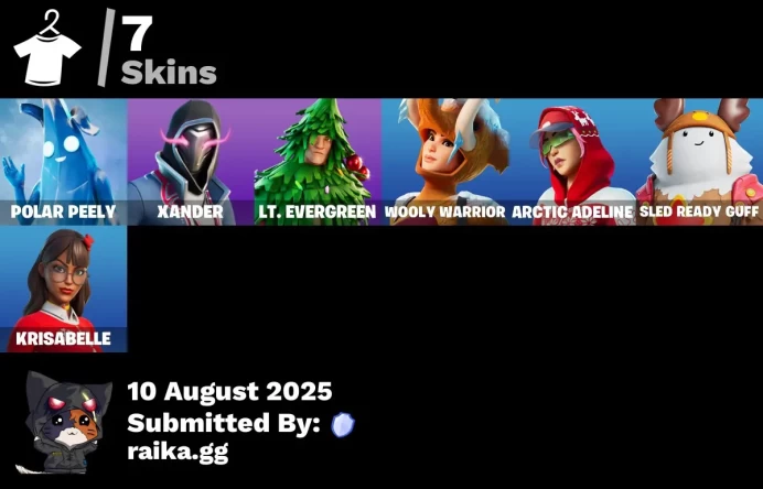 [PC/PSN/XBOX] 7 skins | Ol' Woody | Basic Basher | Polar Peely | Xander | Lt. Evergreen | Wooly Warrior | Arctic Adeline | Sled Ready Guff