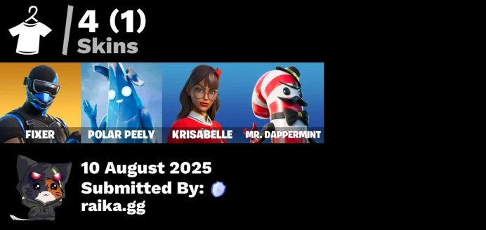 [PC/PSN/XBOX] 4 skins | Fixer | Polar Peely | Krisabelle | Mr. Dappermint | Spectra Protector | Dino Deck | Fishstick Janky | 8-Ball Janky