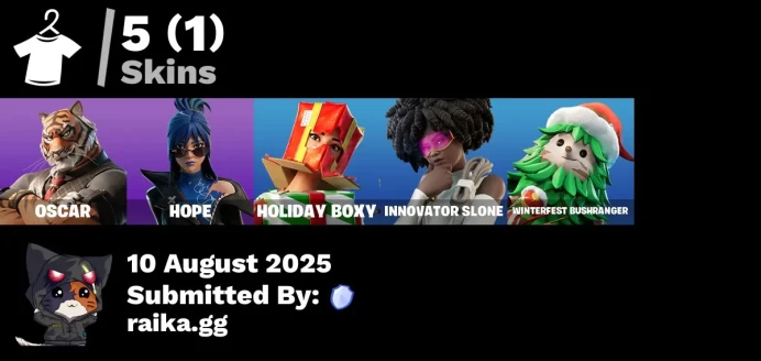 [PC/PSN/XBOX] 5 skins | Hope | Oscar | Holiday Boxy | Innovator Slone | Winterfest Bushranger | Nemesis Box | Clawbox | Ratacat