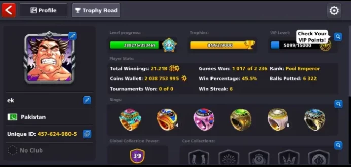 2 BILLION+COINS MILLIONAIRE+MULTIMILLIONAIRE CUE  100+LEVEL VIP GOLD  FINAL WARNING ACCOUNT  FACEBOOK LINK NOT POSSIBLE  MINICLIP LOGIN 