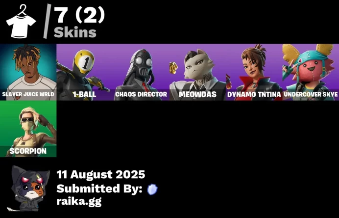  [PC/PSN/XBOX] 7 skins | Slayer Juice WRLD | 1-Ball | Chaos Director | Meowdas | Dynamo TNTina | Undercover Skye | Scorpion | 999 Knives