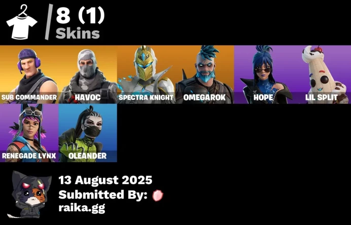 [PC/PSN/XBOX] 8 skins | Sub Commander | Havoc | Rust Bucket | Instigator | Battle Bus | Spectra Knight | Omegarok | Hope | Lil Split