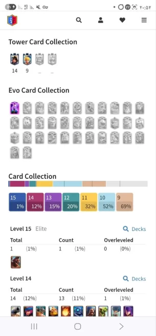 Clashroyal(Android/iOS) KT14 - lvl42 - Cards109/120 - Max Card 13  _ elite 1/Emote 66 / skin tower 14/Fast delivery/