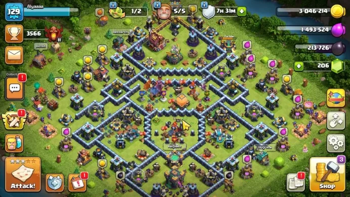 TH14 - BH 6 Lvl 129 |Thropy 3566| HH 8 |BK44-AQ62-MP40-GW31-RC17|Free CN OFF|Protect Off|Take Mail|Check SS (COC1108)