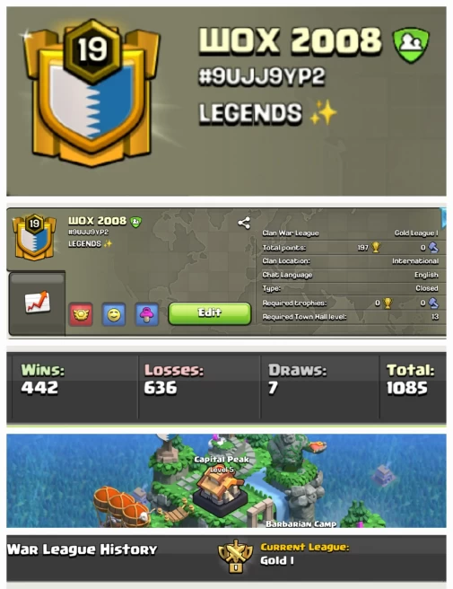 WOX 2008 !! LEVEL 19 !! WIN 442 LOSS 636 !! CAPITAL PEAK 5 !! PERFECT NAME !! GOLD 1 !! AFFORDABLE !! FAST DELIVERY