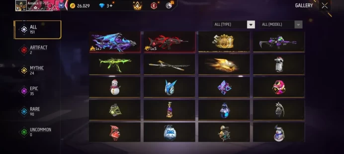 Lv 56 / 2 ARTIFACTS Gun / Ak47 Max / Scar Lvl 5 / MYTHIC 24 / EPIC 35 / Clothes 171 / Pants 111 / Shoes 98 / top criminal , red criminal / cod 1