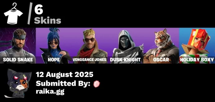 [PC/PSN/XBOX] 6 skins | Solid Snake | Hope | Vengeance Jones | Blitz Knight | Oscar | Holiday Boxy | Arroyo Pack | Nemesis Box
