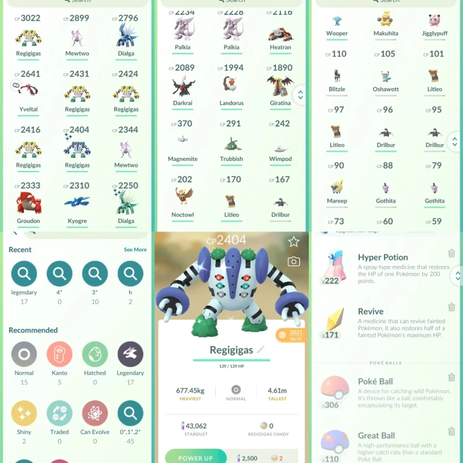 lvl22,have 17 Legendary,Mewtwo Dialga Shiny Regigigas Groudon Kyogre Giratina etc,many nice pokemons  N8865