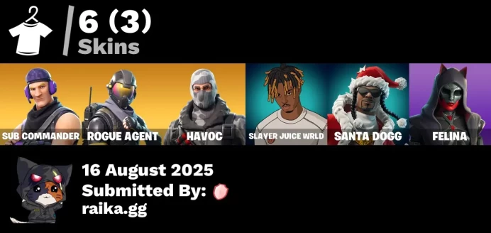 [PC/PSN/XBOX] 6 skins | Sub Commander | Rogue Agent | Havoc | Instigator | Slayer Juice WRLD | Santa Dogg | Felina | Backup Plan