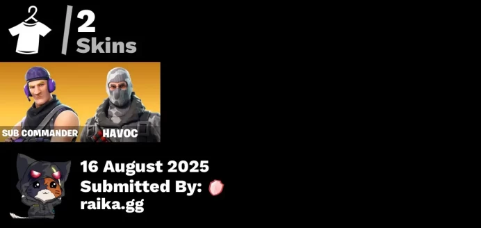 [PC/PSN/XBOX] 2 skins | Sub Commander | Havoc | Instigator | Fortnite | Spectra Protector | Backup Plan | Apocalypse Shroud | Stealing Wheel