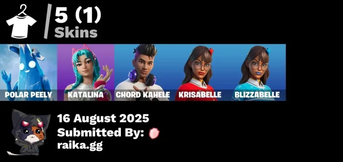 [PC/PSN/XBOX] 5 skins | Polar Peely | Katalina | Chord Kahele | Krisabelle | Blizzabelle | Lunar Hyperjet | Ffrosty | The Bestiary Chest