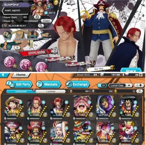 WO1-IOS+Android-Hyber 76+7 Ex Max(Roger v2+Roger v1+Shank v3+Shank v2+Luffy+Oden+Yamato)+Vip Support+Medal+Bounty Festival