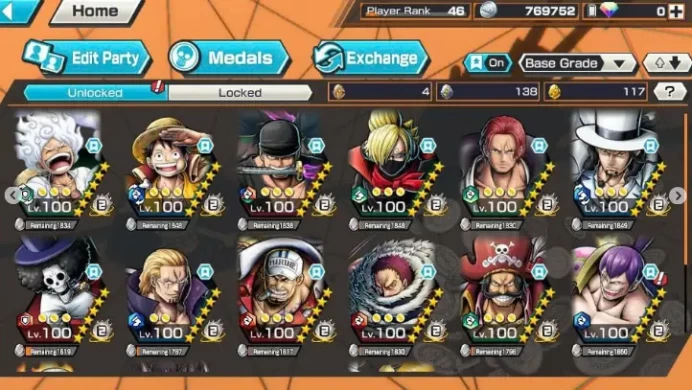 BR553-IOS+Android-Hyber 34+8 Ex Max(Snake+Lucci+Gear 5+Akainu+Roger+Zoro+Shank v3+Luffy)+Vip Medal+Many Bounty Festival Max+Jabra Max+Brook Max
