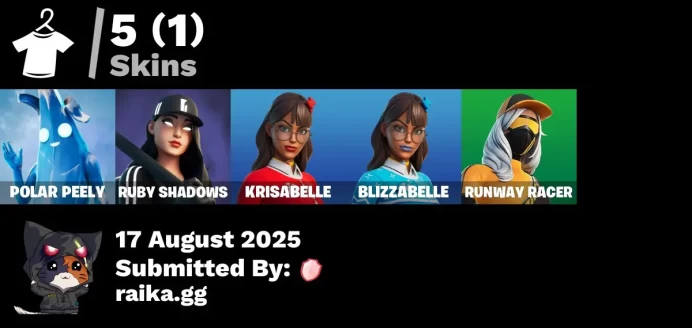[PC/PSN/XBOX] 5 skins | Sigil of the Alliance War | Polar Peely | Ruby Shadows | Krisabelle | Blizzabelle | Runway Racer | Apocalypse Shroud