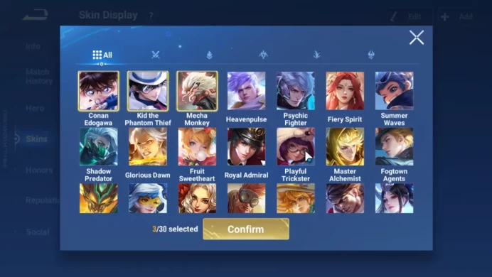 Hero 42 Skin 33 |BestStarter| Conan + Kaito Kid + Limited Wukong,Etc |Infinte|Check SS(HOK1459)